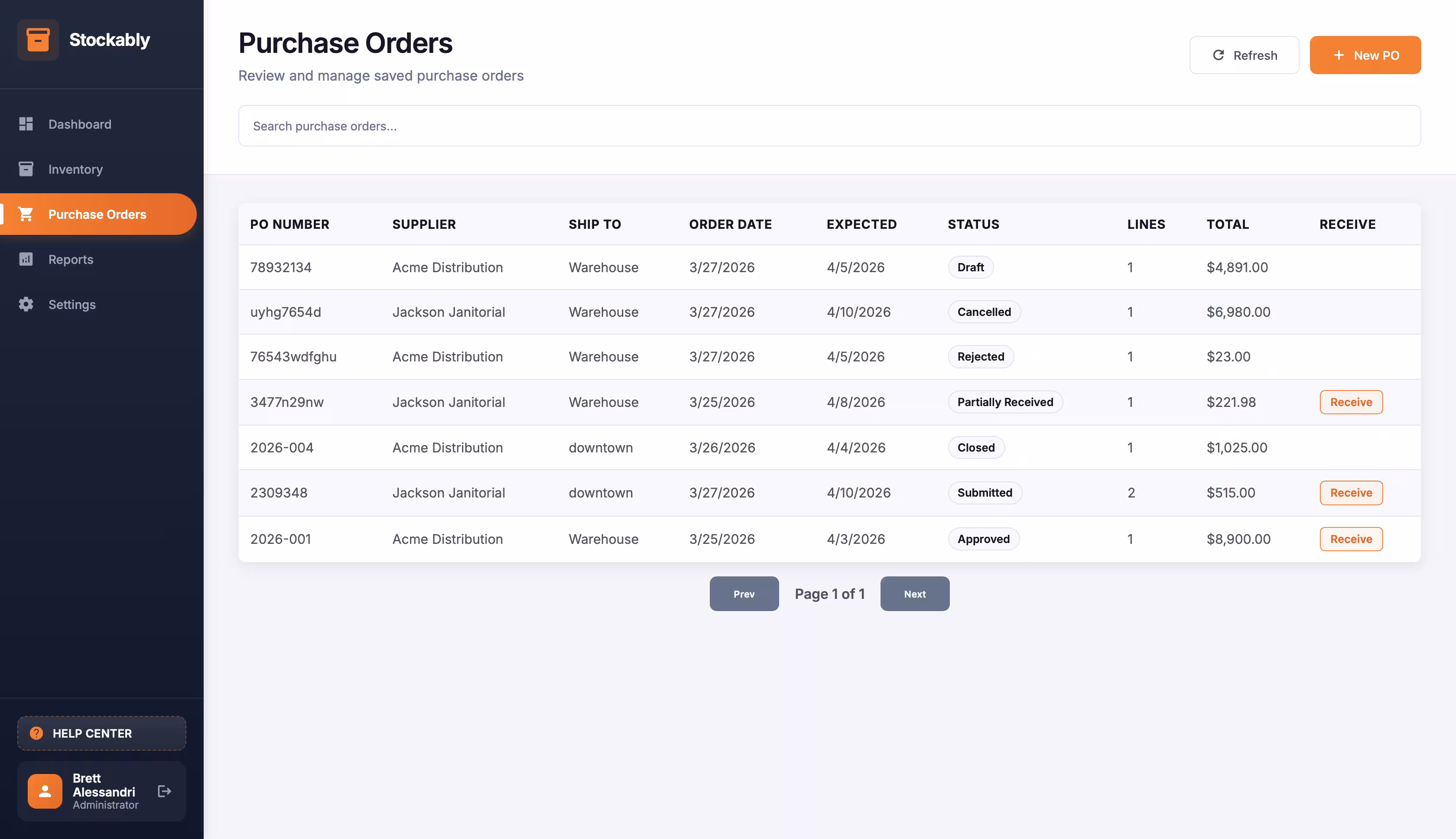 Purchase order view